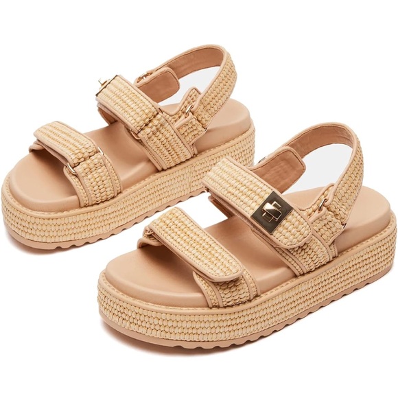 Shoes - Raffia Platform Wedge Sandals